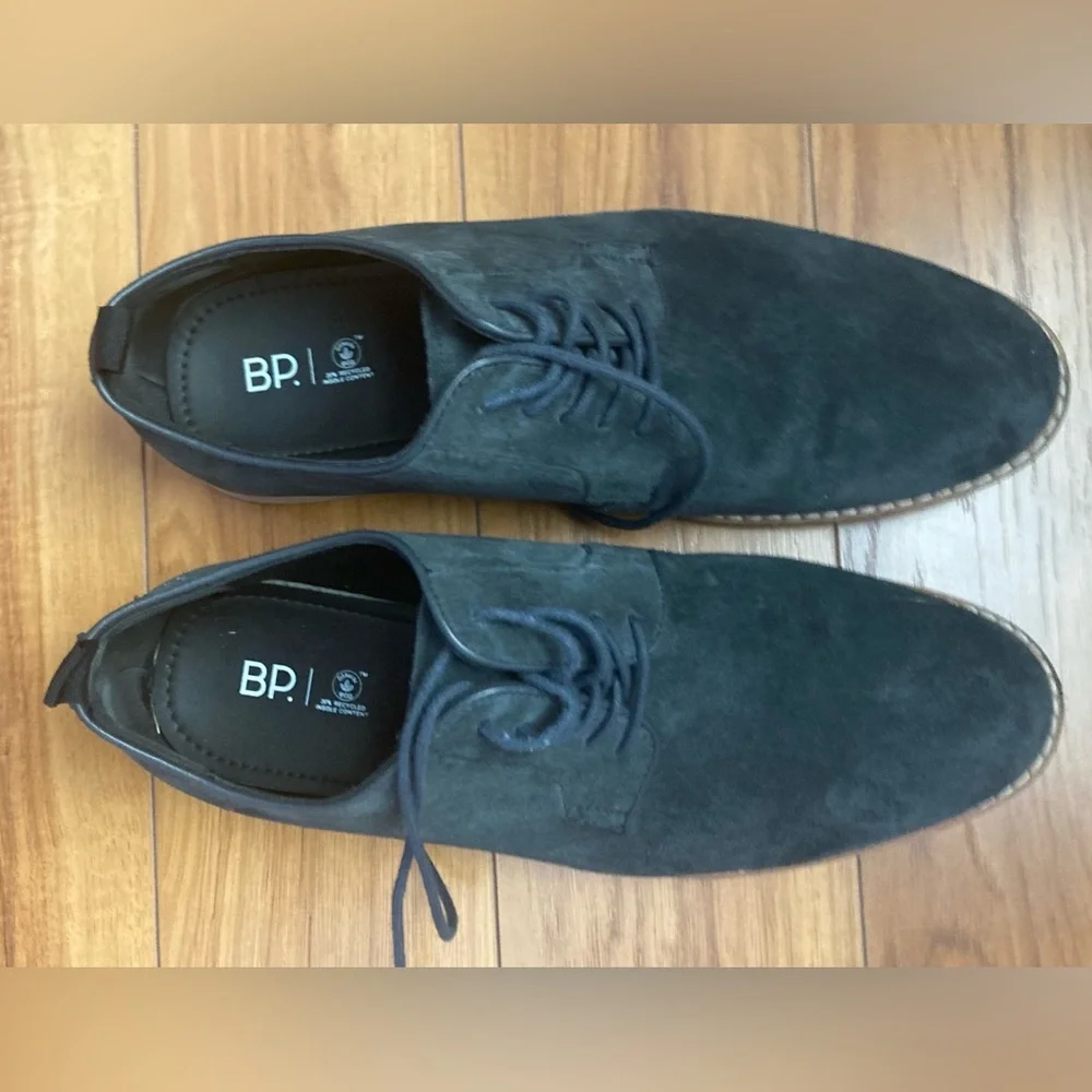 BP Stefan Plain Toe Derby Leather Grey Carbon Ortholite Eco Recycled Insole M 10